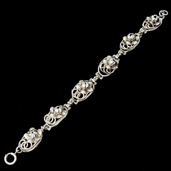 ブレスレット Western Flower Link Bracelet #8971 Filigree Flower Gold Link Bracelet, 18K Gold and Silver