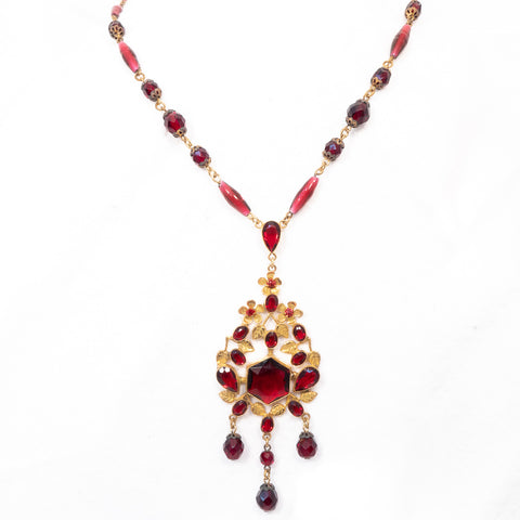 Garnet Colored Glass Necklace Czechoslovakia