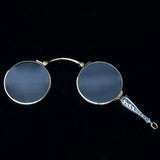 Foldable Lorgnette 14kt Gold Filigree black cord necklace vintage - Rhinestone Rosie