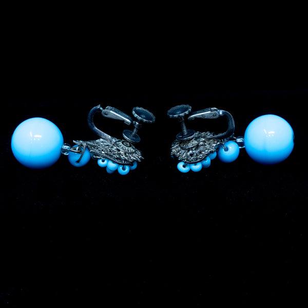A Pair of Cute Little Tibetan Silver Blue Bead Ships Anchor Themed A Pair of Cute Little Tibetan Silver Blue Bead Ships Anchor Themed