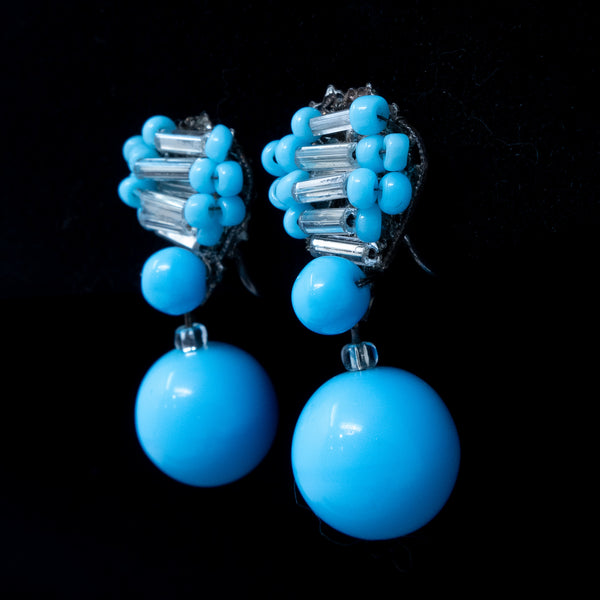 Miriam Haskell Blue Beaded Dangle Earrings – Rhinestone Rosie