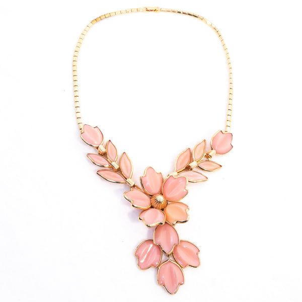 特価商品  Trifari Pink Glass Flower Necklace – Rhinestone Rosie ネックレス