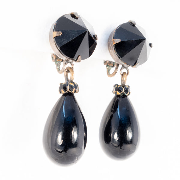 [BLACKMUSE] チェジウ着用☆Antique stone drop Earrings Schreiner_black_rhinestone_dan