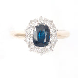Blue Sapphire and Diamond surround Ring vintage - Rhinestone Rosie