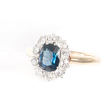 Blue Sapphire and Diamond surround Ring vintage - Rhinestone Rosie