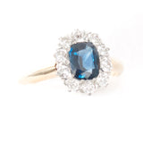 Blue Sapphire and Diamond surround Ring vintage - Rhinestone Rosie