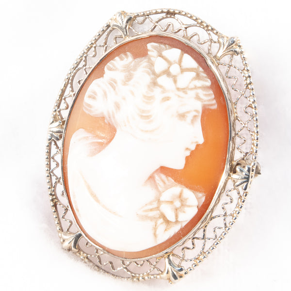 Art Deco Cameo Brooch of Woman with Flowers – Rhinestone Rosie
