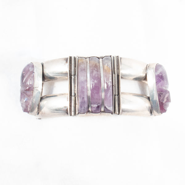 Sterling Silver Amethyst Face Bracelet Mexican ERR