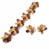 Alice Caviness Brown Beaded Bracelet and Earrings Set vintage - Rhinestone Rosie