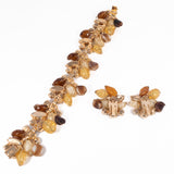 Alice Caviness Brown Beaded Bracelet and Earrings Set vintage - Rhinestone Rosie