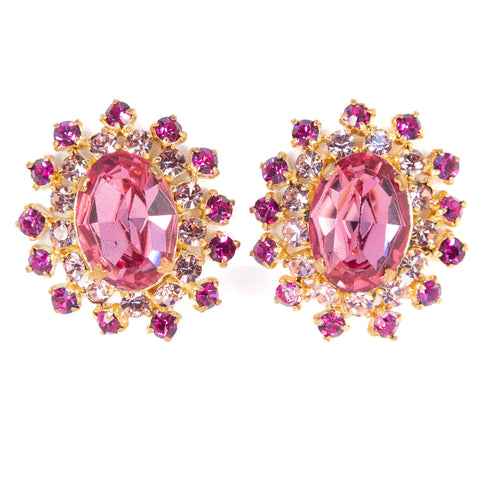 Austria Pink Oval Rhinestone Earrings