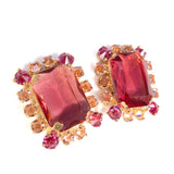 Austria Pink Rectangle Earrings vintage- Rhinestone Rosie