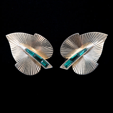 Boucher Rhinestone Leaf Earrings