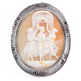 Three Graces Shell Cameo Brooch antique sterling silver - Rhinestone Rosie