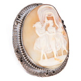 Three Graces Shell Cameo Brooch antique sterling silver - Rhinestone Rosie