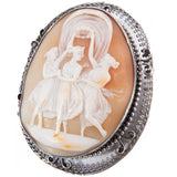 Three Graces Shell Cameo Brooch antique sterling silver - Rhinestone Rosie
