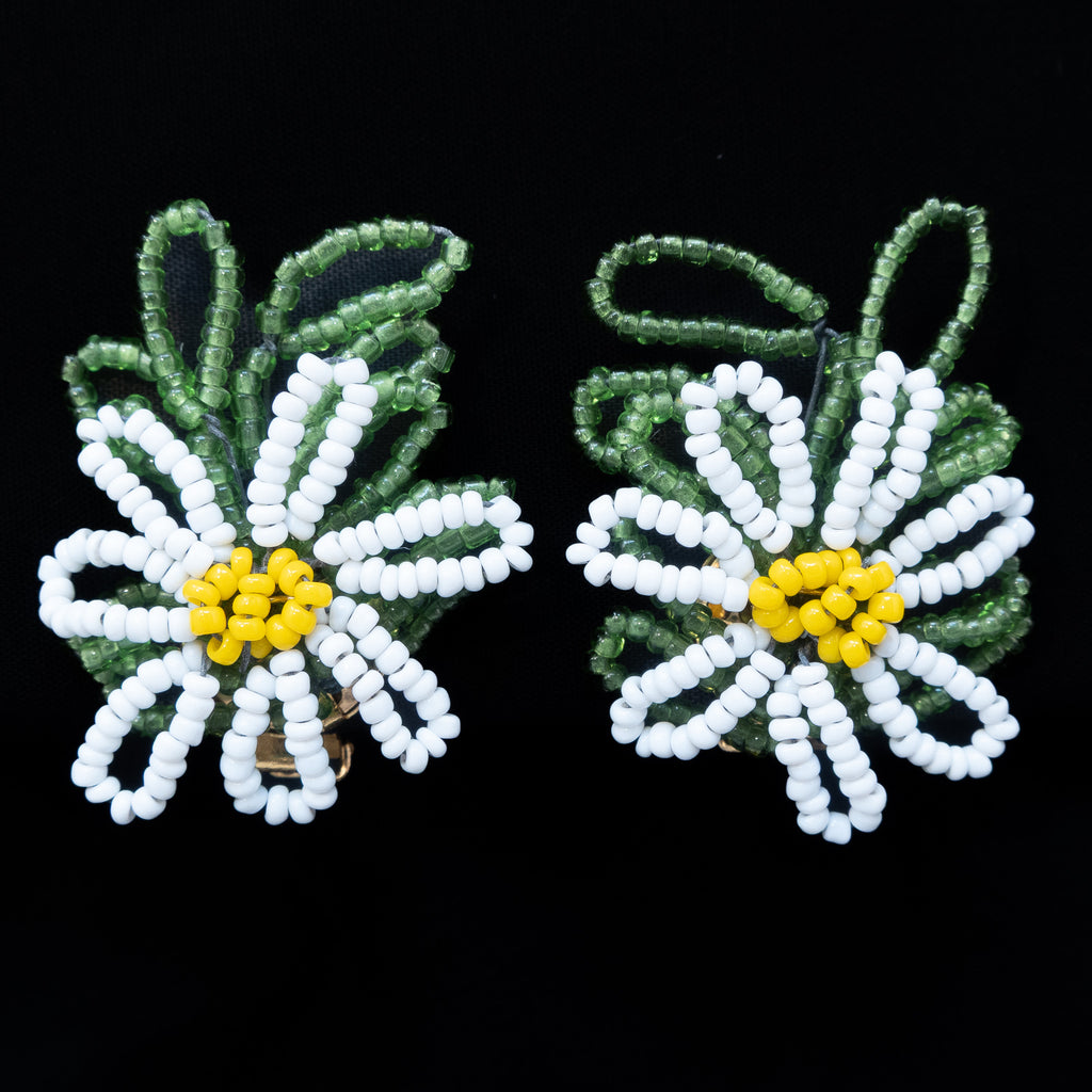Carnegie Beaded Flower Earrings vintage - Rhinestone Rosie