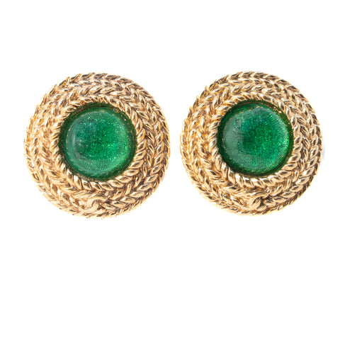 CHANEL Green Glass Earrings 1980s