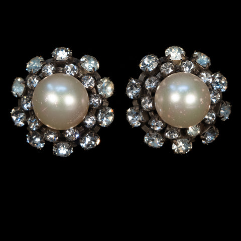 CHANEL Pearl and Rhinestone Earrings 1950s-60s