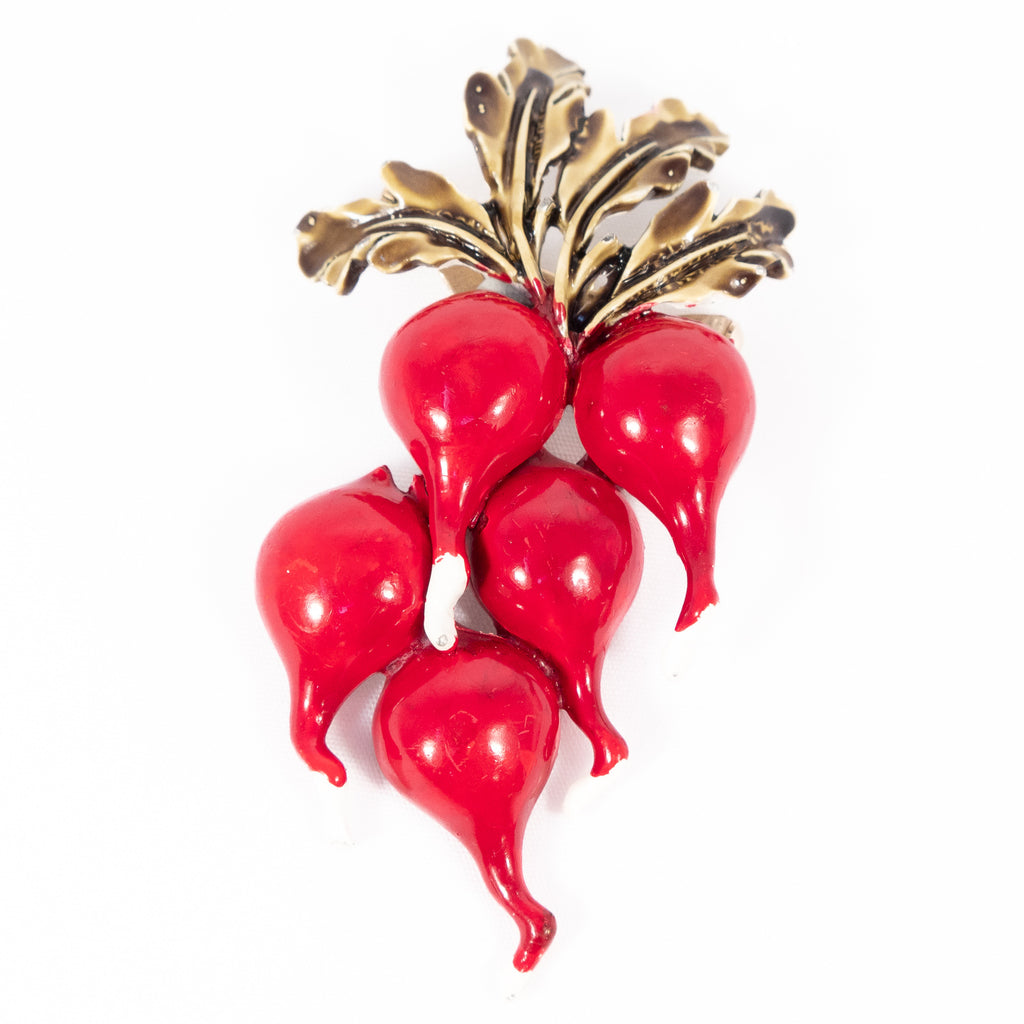 Coro Radish Brooch vintage - Rhinestone Rosie