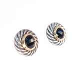 David Yurman Black Onyx 'Cookie' Cable Stud Earrings sterling silver and 18kt gold vintage - Rhinestone Rosie