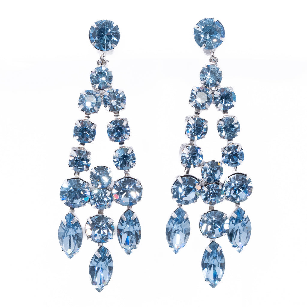 Eisenberg Blue Long Dangle Earrings vintage - Rhinestone Rosie
