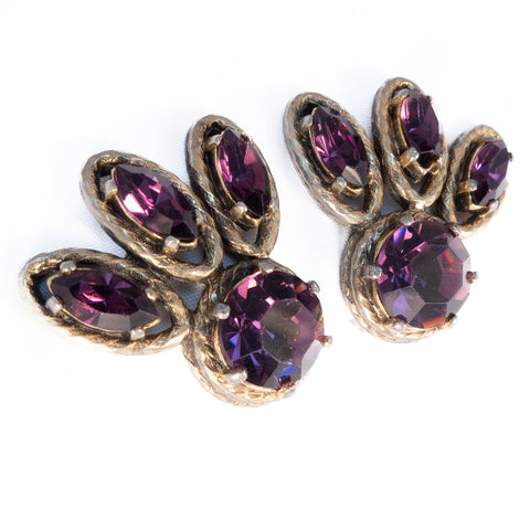Schiaparelli Purple Rhinestone Earrings