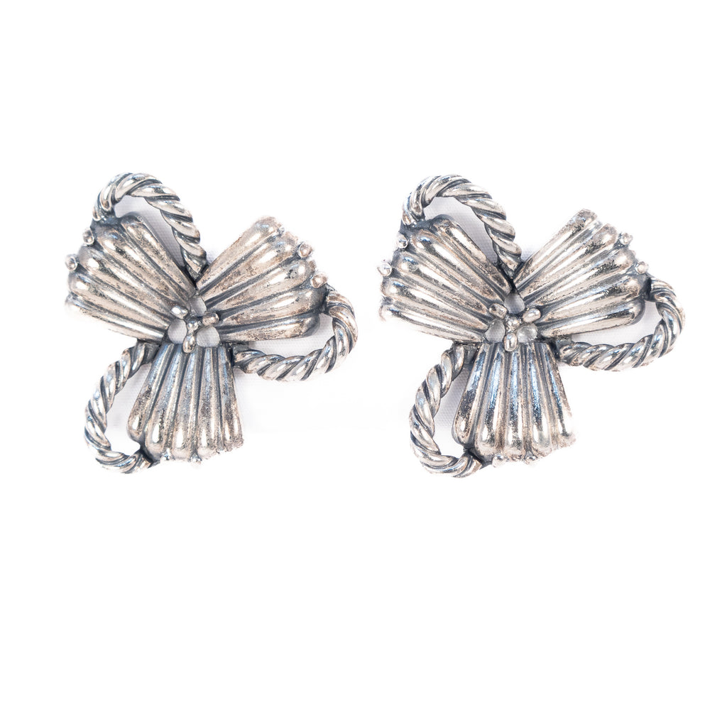 Elsa Schiaparelli Silvertone Flower Earrings vintage - Rhinestone Rosie