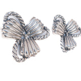 Elsa Schiaparelli Silvertone Flower Earrings vintage - Rhinestone Rosie