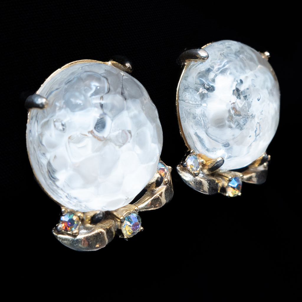 Elsa Schiaparelli Aurora Borealis Molded Glass Earrings vintage - Rhinestone Rosie