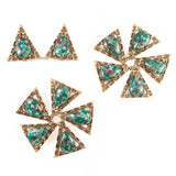 Emmons Green Triangle Brooches Earrings Set vintage - Rhinestone Rosie