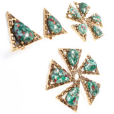 Emmons Green Triangle Brooches Earrings Set vintage - Rhinestone Rosie