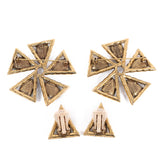 Emmons Green Triangle Brooches Earrings Set vintage - Rhinestone Rosie