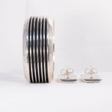 Sterling Silver Grooved Bracelet and Earring Set by Francis Jones - Rhinestone Rosie