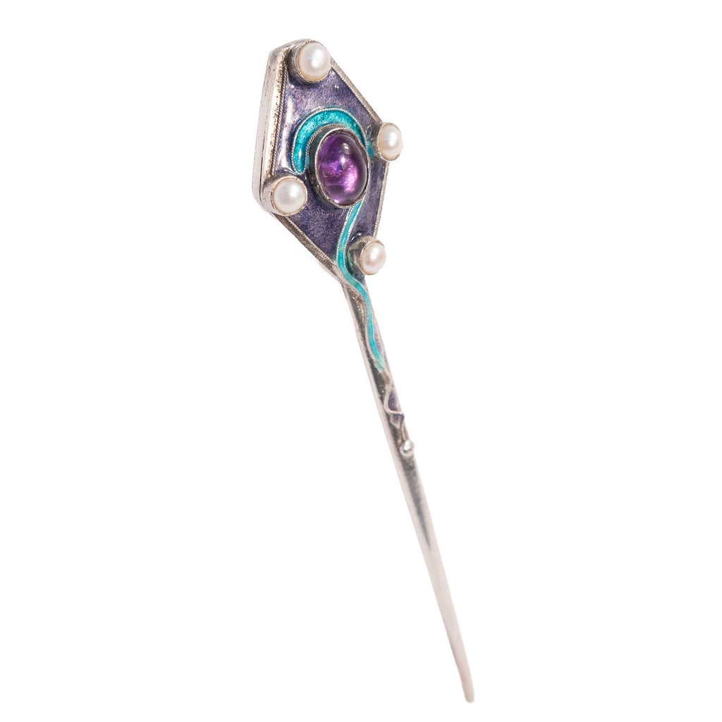 Amethyst and Pearl Enamel Hair Stick by Gita Maria sterling silver vintage - Rhinestone Rosie