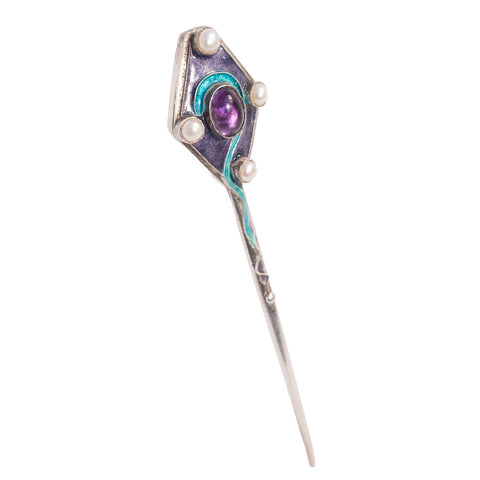 Amethyst and Pearl Enamel Hairstick by Gita Maria