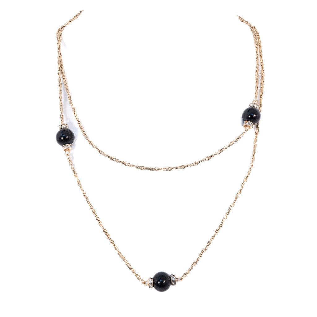 Grosse Germany Black and Rhinestone Stationed Chain Necklace vintage - Rhinestone Rosie
