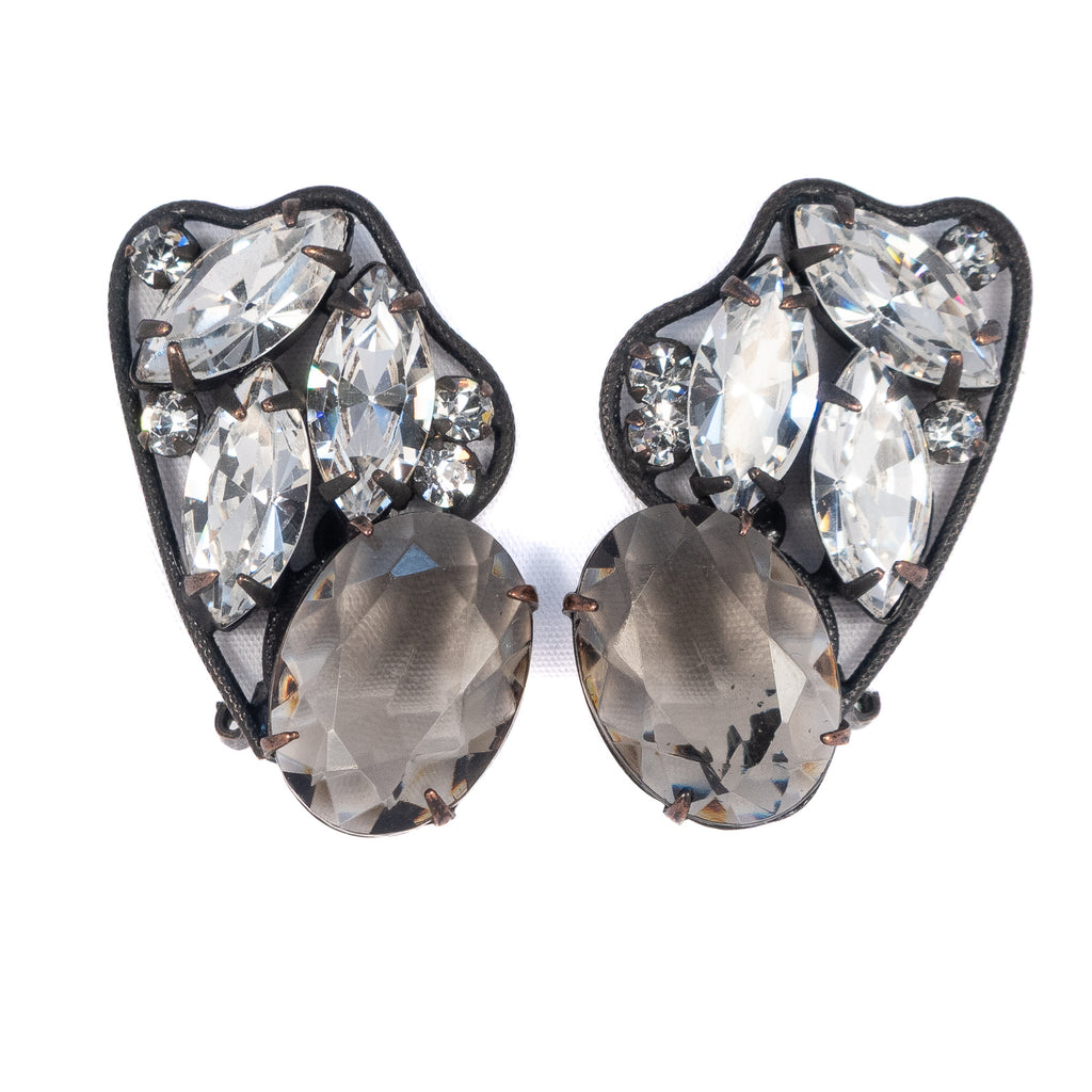 Hattie Carnegie Grey Rhinestone Earrings vintage - Rhinestone Rosie