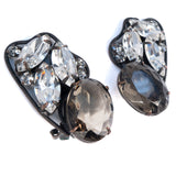 Hattie Carnegie Grey Rhinestone Earrings vintage - Rhinestone Rosie