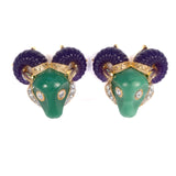 Hattie Carnegie Ram Earrings vintage - Rhinestone Rosie