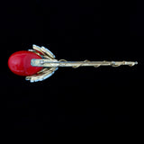Hattie Carnegie Red Art Glass brooch Matchstick Rosebud vintage - Rhinestone Rosie