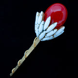 Hattie Carnegie Red Art Glass brooch Matchstick Rosebud vintage - Rhinestone Rosie