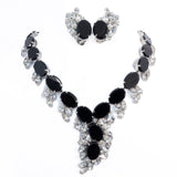 Hobe Black and Rhinestone Necklace and Earrings Set vintage - Rhinestone Rosie