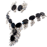 Hobe Black and Rhinestone Necklace and Earrings Set vintage - Rhinestone Rosie
