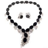 Hobe Black and Rhinestone Necklace and Earrings Set vintage - Rhinestone Rosie