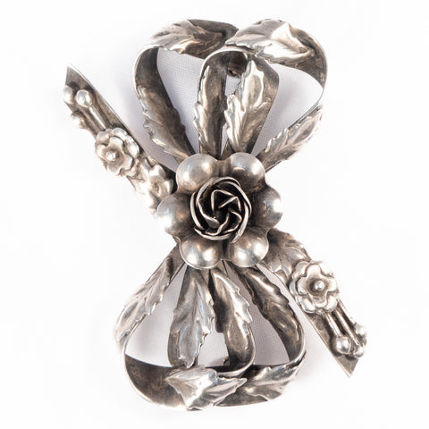 Double Bow Flower Brooch Sterling Silver by Hobé