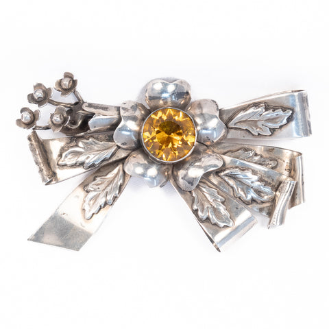 Flower Bow Brooch with Topaz Stone Sterling Silver by Hobé