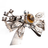 Hobé Flower Bow Brooch with Topaz Stone Sterling Silver vintage - Rhinestone Rosie