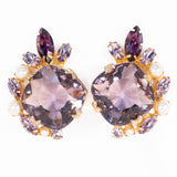 Hobe Purple Rhinestone and Pearl Earrings vintage - Rhinestone Rosie