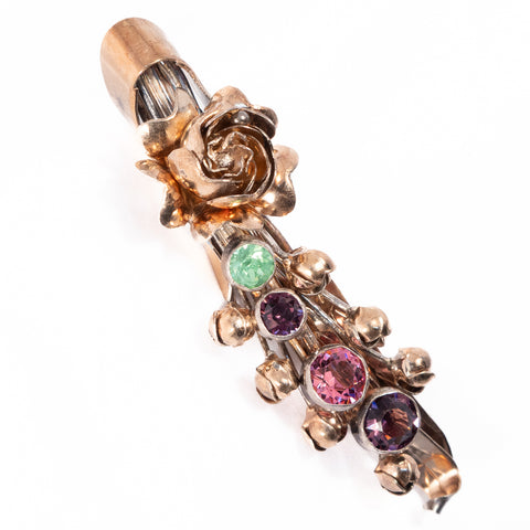 Green, Purple, Pink Flower Brooch Sterling Silver and Gold Filled by Hobé